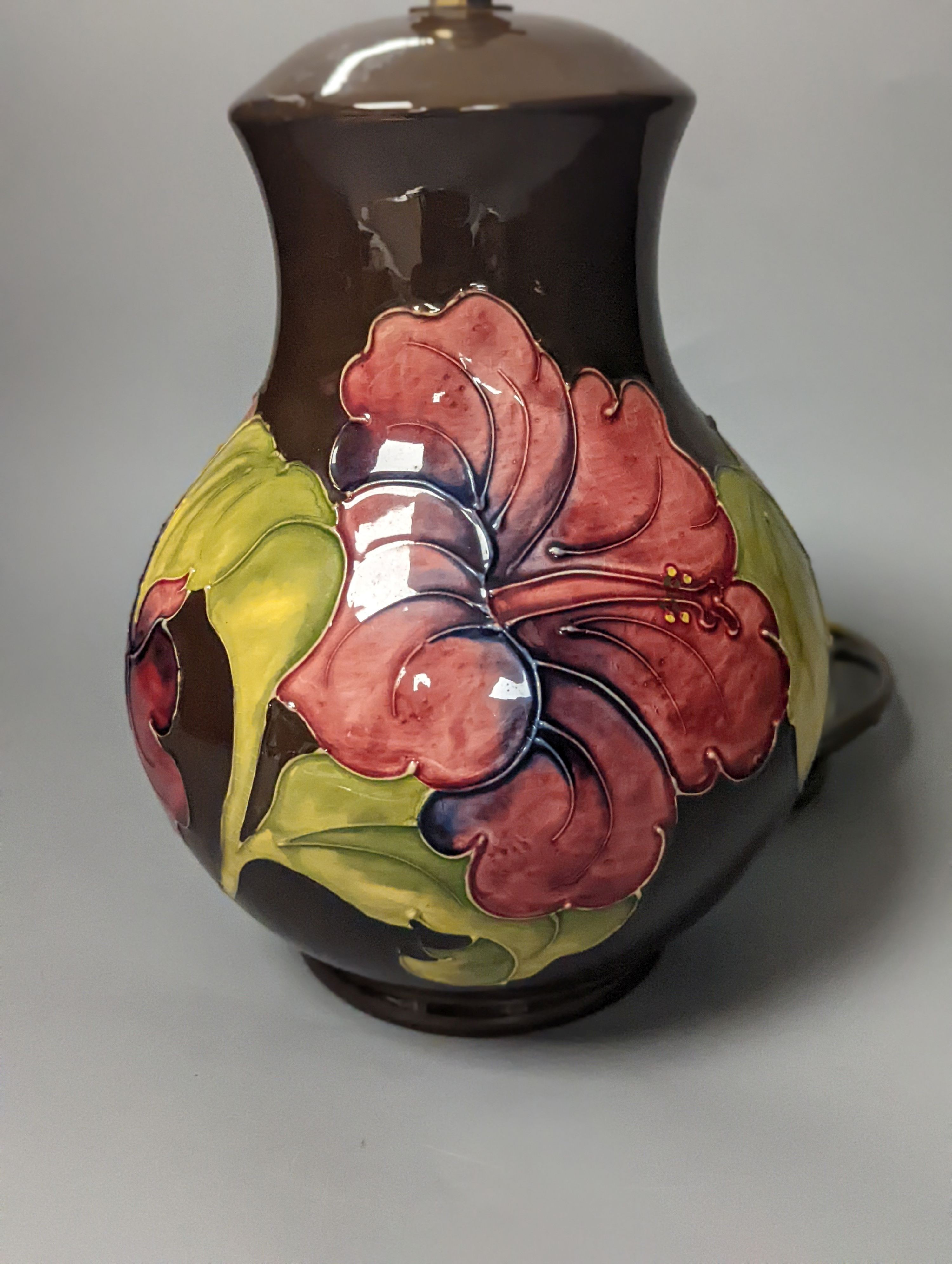 A modern Moorcroft pottery baluster lamp vase 31cm total height